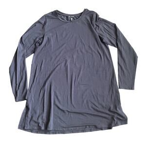 Eileen Fisher Long Sleeve Petite Medium Navy Blue Tencel Blend Side Slit Shirt